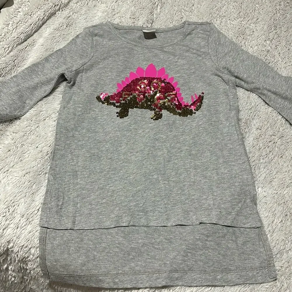 Gymboree xs 4 grey hi low hemline dinosaur sequines flip so fierce hot pink NWOT